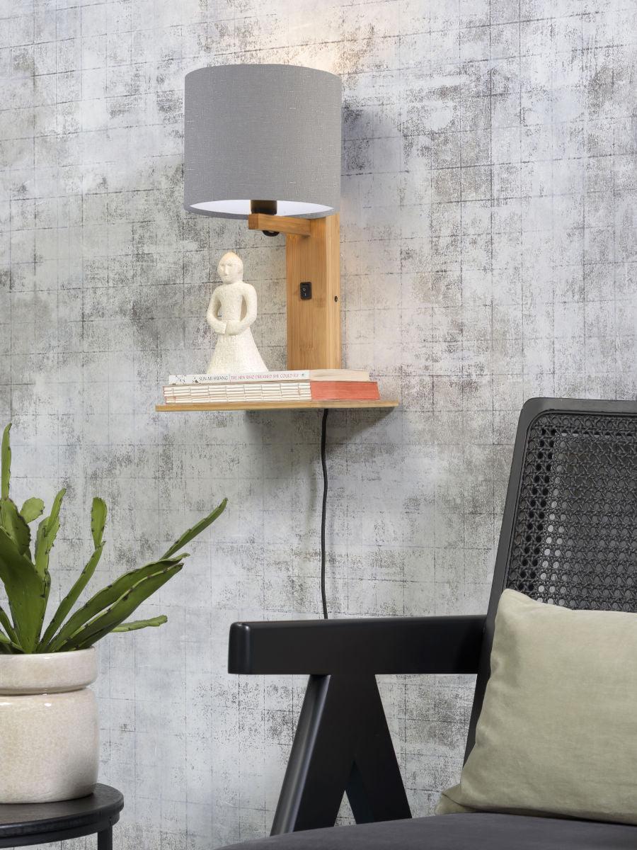 Andes Bamboo Linen Wall Lamp w/ Shelf - Image 10