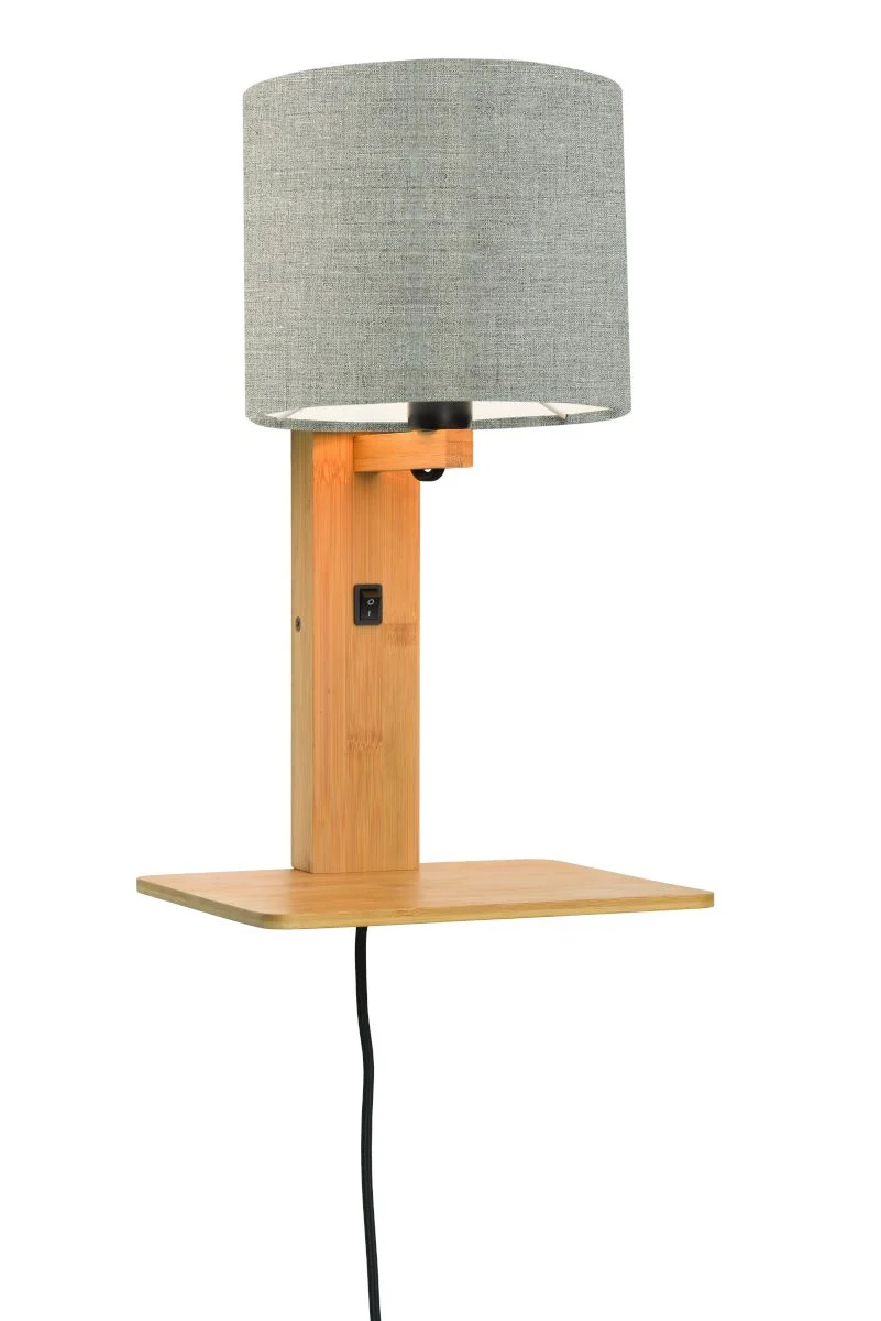Andes Bamboo Linen Wall Lamp w/ Shelf - Image 12