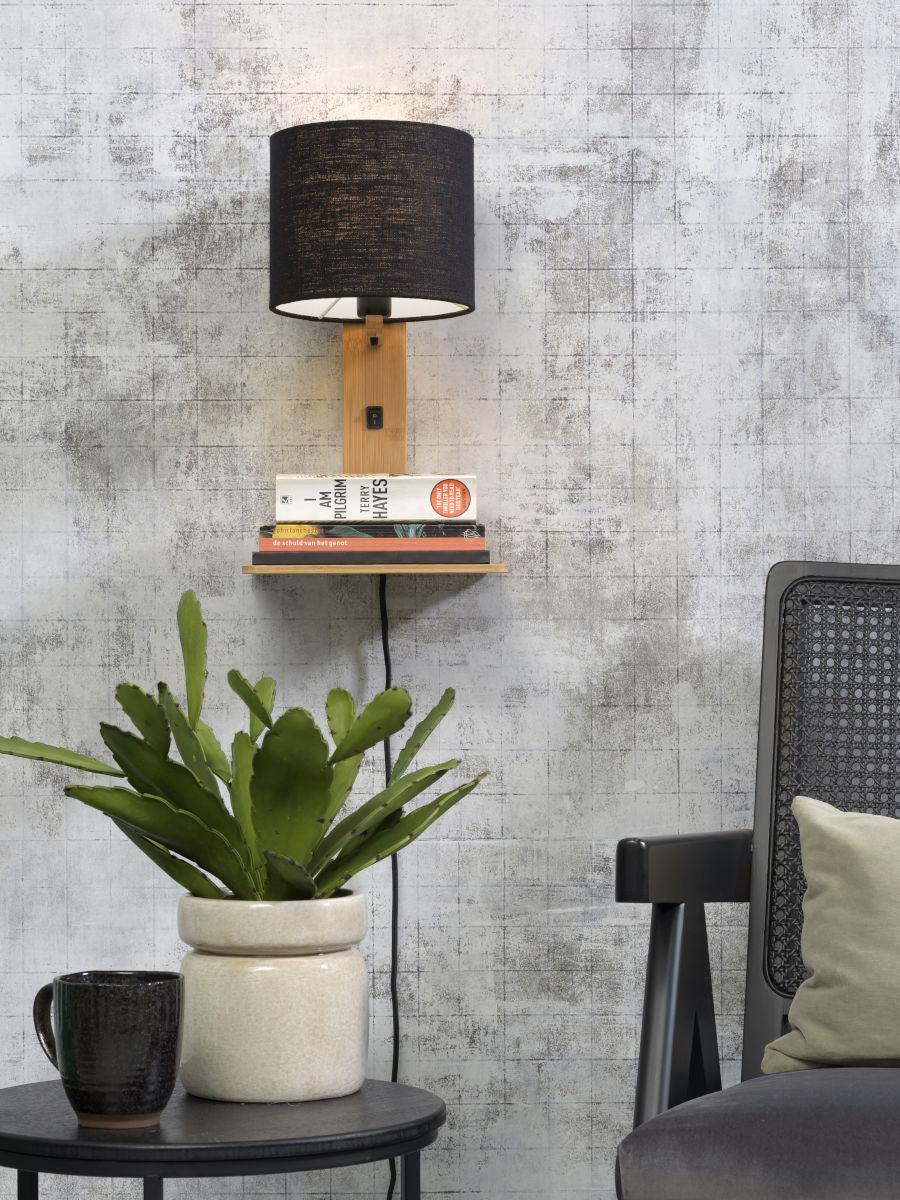 Andes Bamboo Linen Wall Lamp w/ Shelf - Image 48