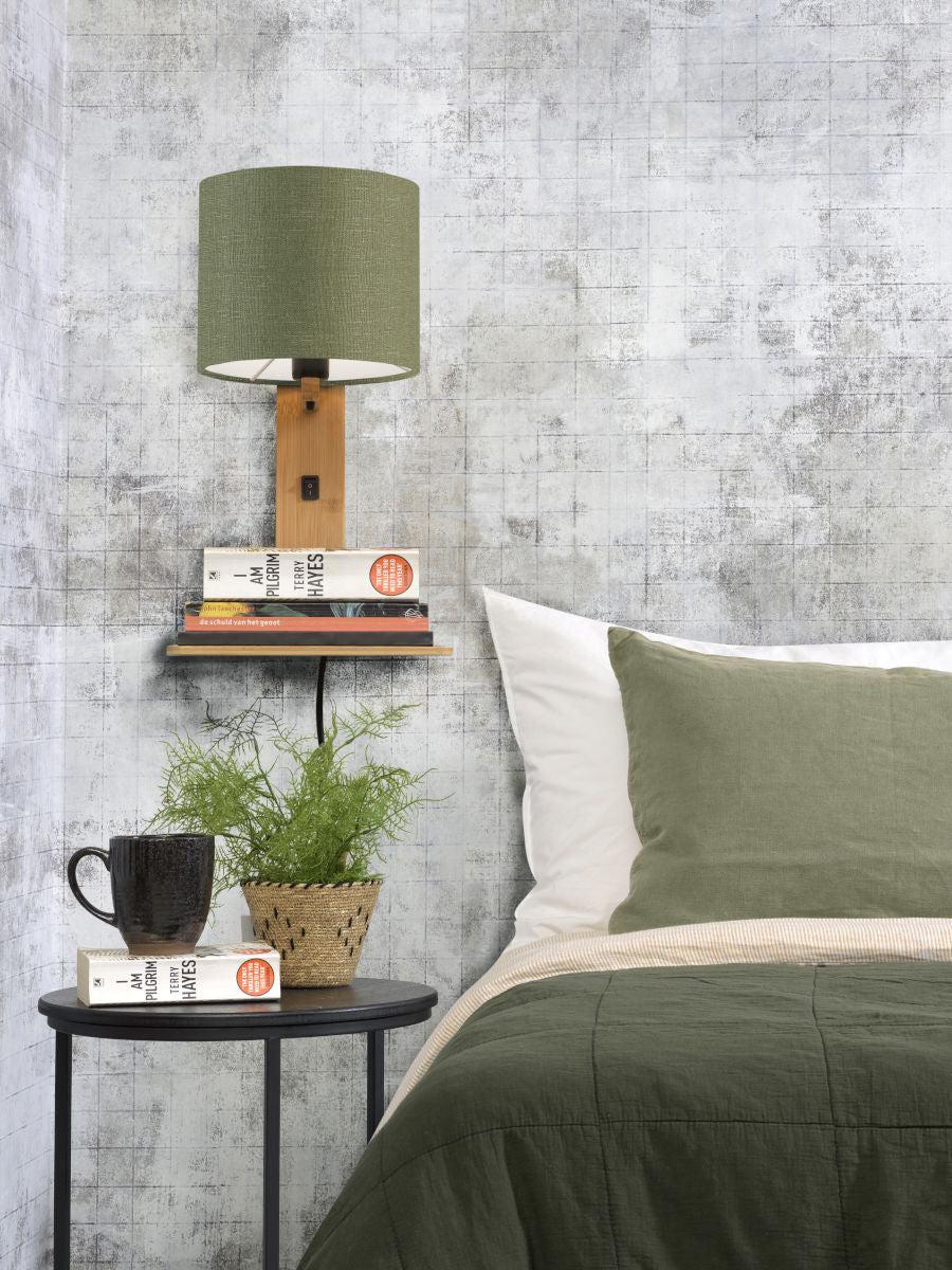 Andes Bamboo Linen Wall Lamp w/ Shelf - Image 62