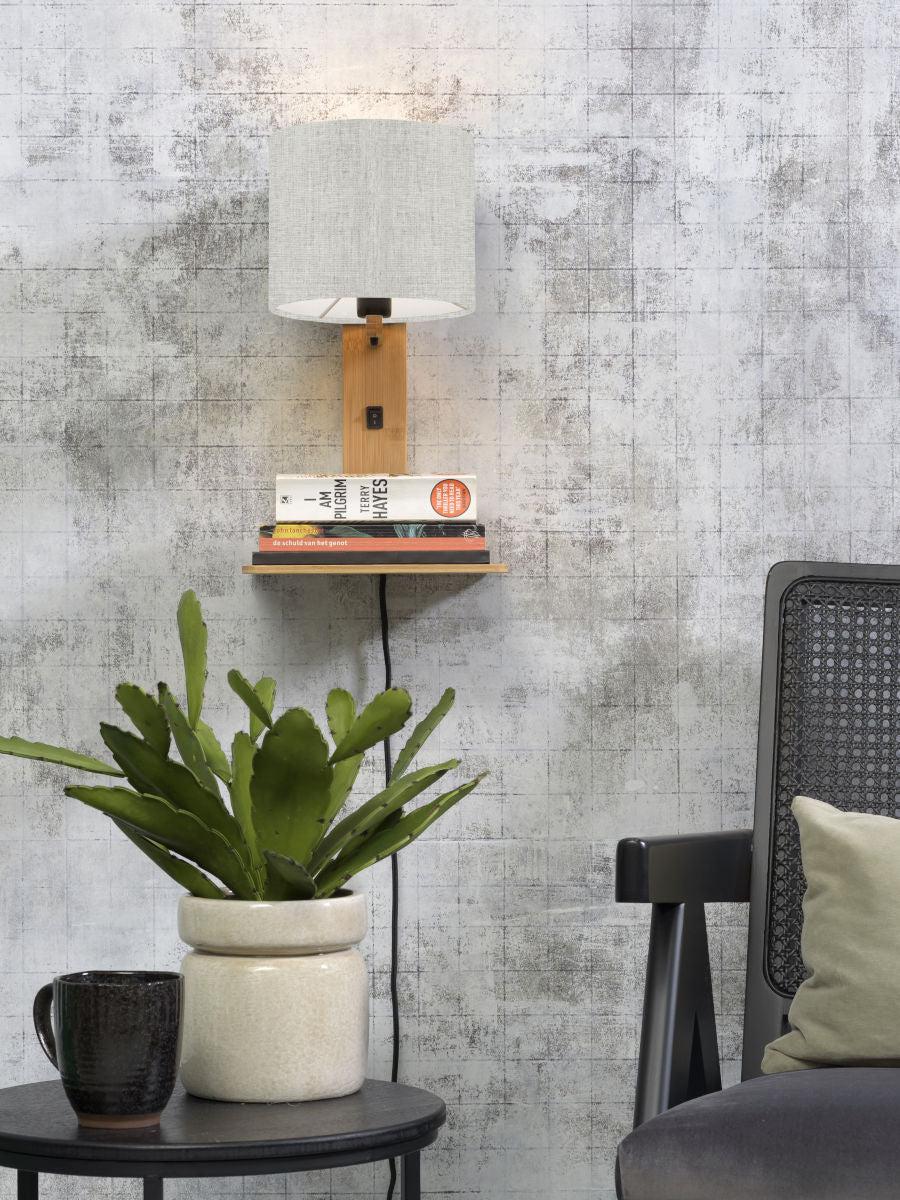 Andes Bamboo Linen Wall Lamp w/ Shelf - Image 8