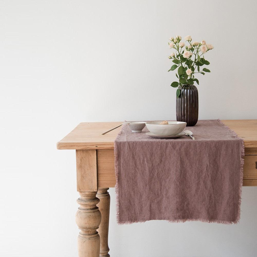 Ashes of Roses Linen Table Runner with Fringe (Set of 3) - Image 2