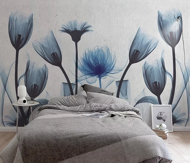 Blue Flowers Mural Wallpaper