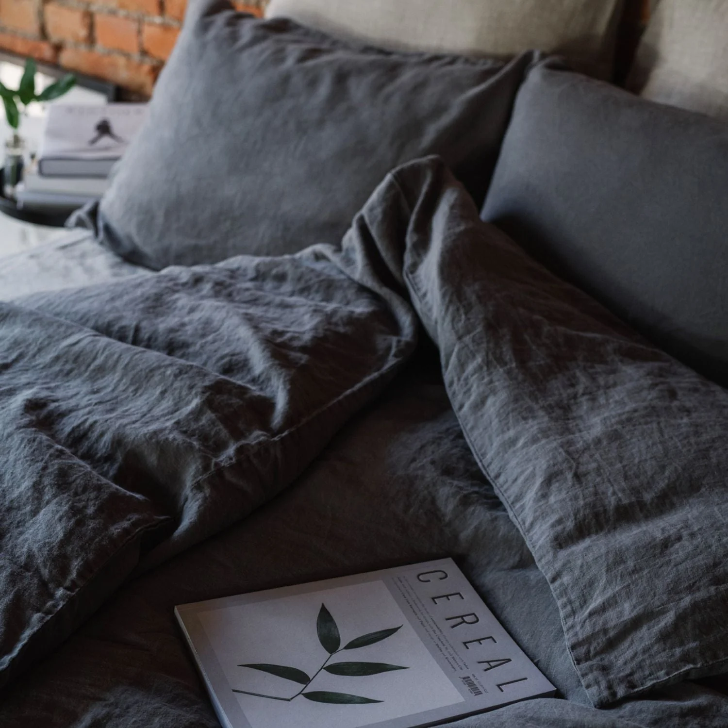 Dark Grey Linen Duvet Cover - Image 3