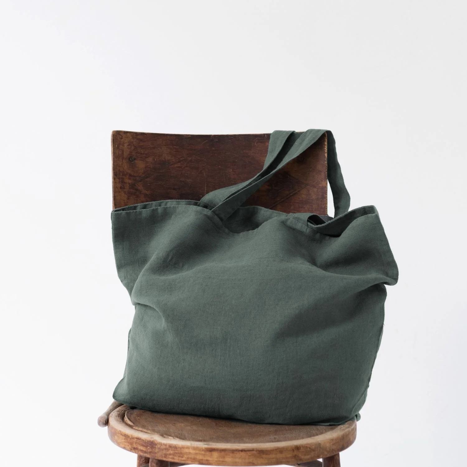 Forest Green Large Linen Bag - Image 3
