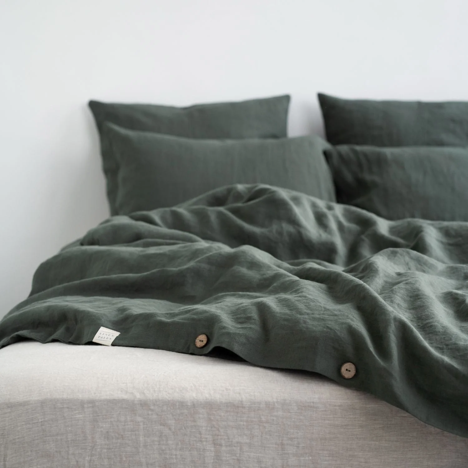 Forest Green Linen Duvet Cover Set - Image 4