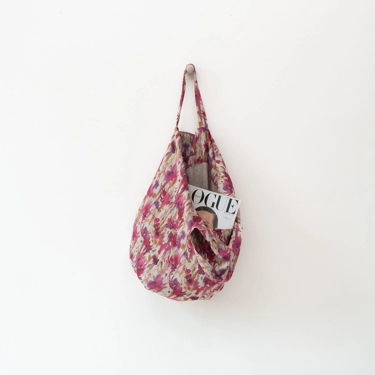 Fuchsia Flowers on Large Natural Linen Bag - Image 3