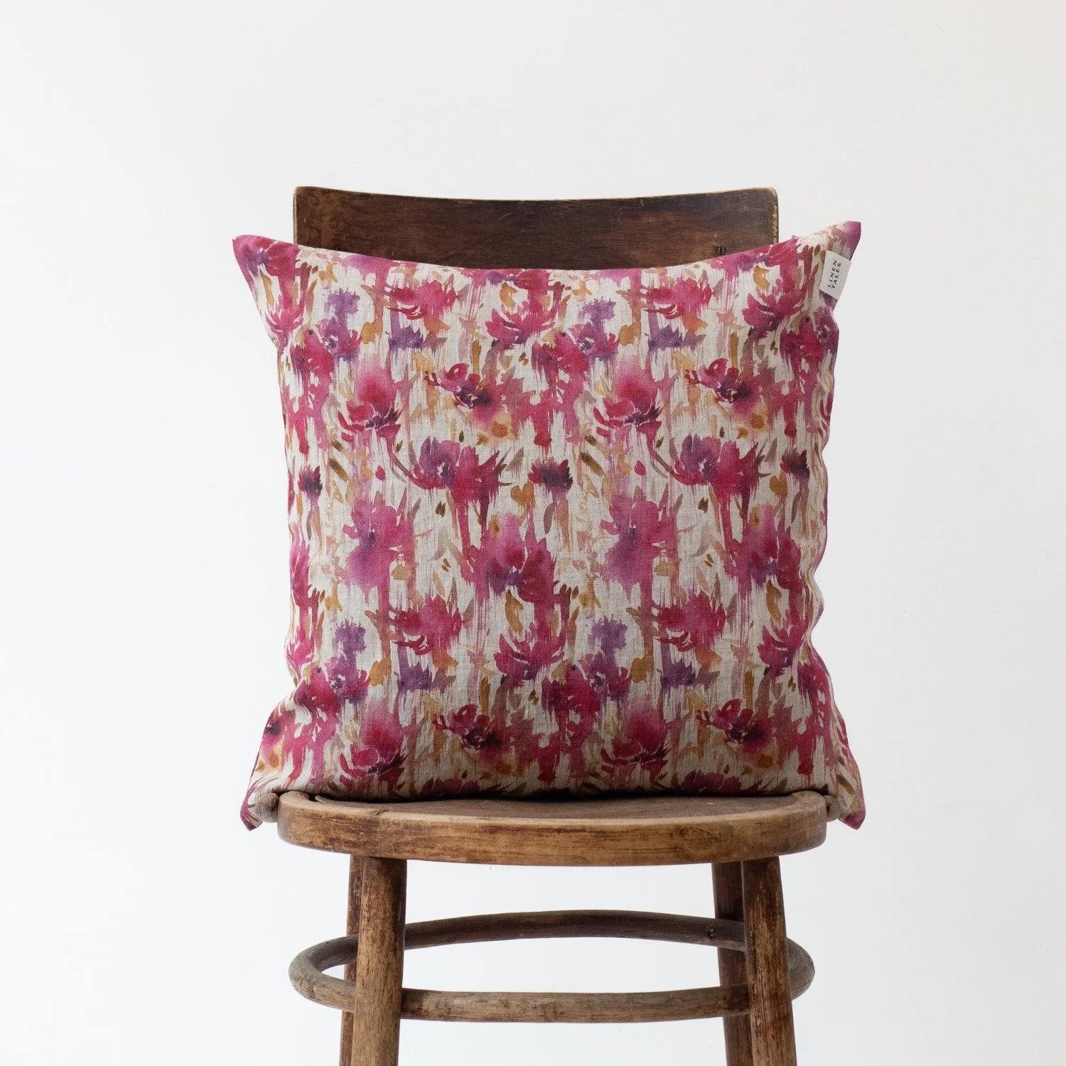 Fuchsia Flowers on Natural Linen Cushion Cover - Image 2