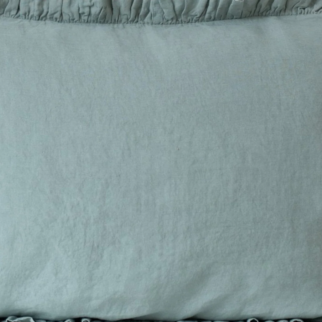 Green Milieu Linen Pillowcase with Frills - Image 3