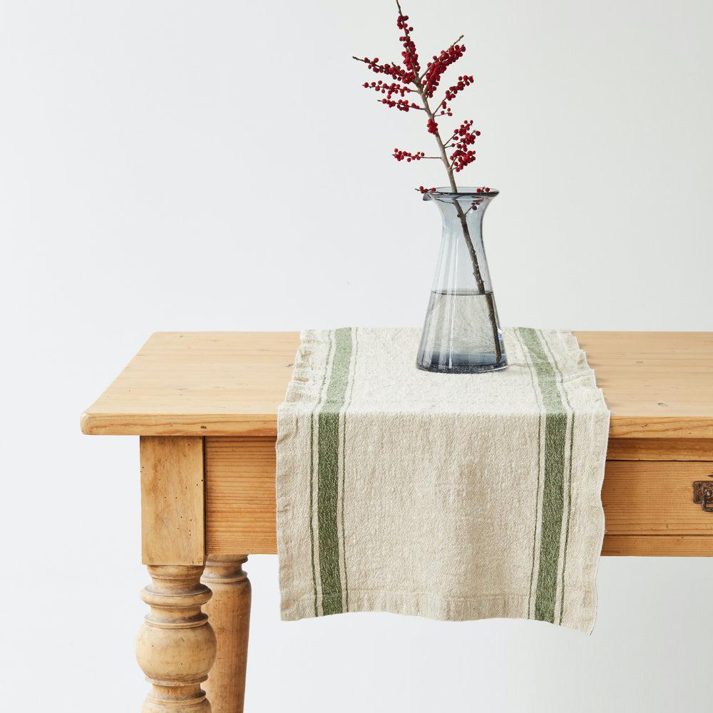 Green Stripe Vintage Linen Table Runner (Set of 3) - Image 2