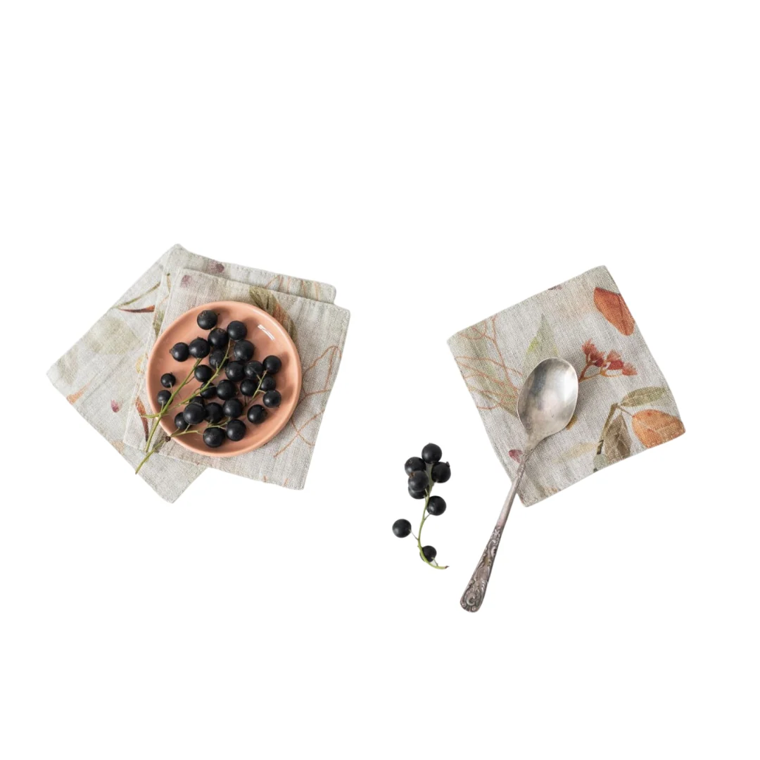 Leaves on Natural Linen Coasters