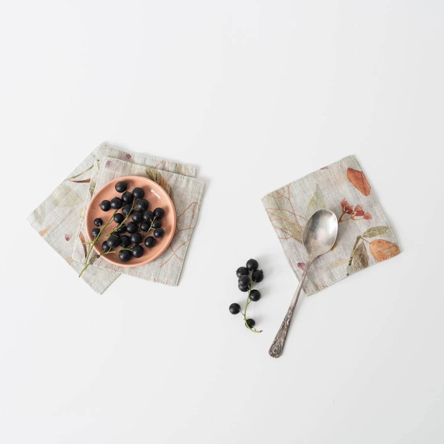 Leaves on Natural Linen Coasters - Image 2