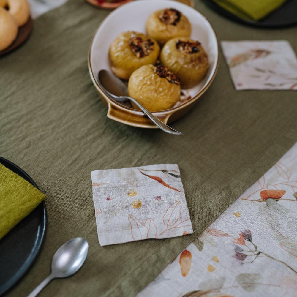 Leaves on Natural Linen Coasters - Image 4