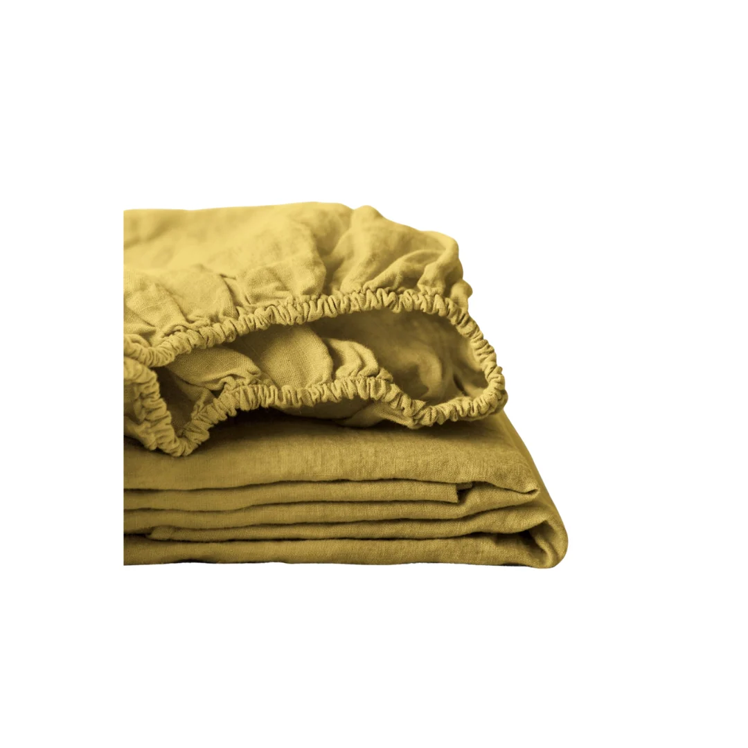 Lemon Curry Linen Fitted Sheet