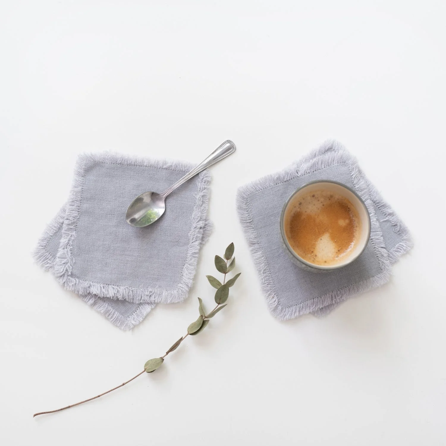 Light Grey Linen Coasters with Fringe - Image 2