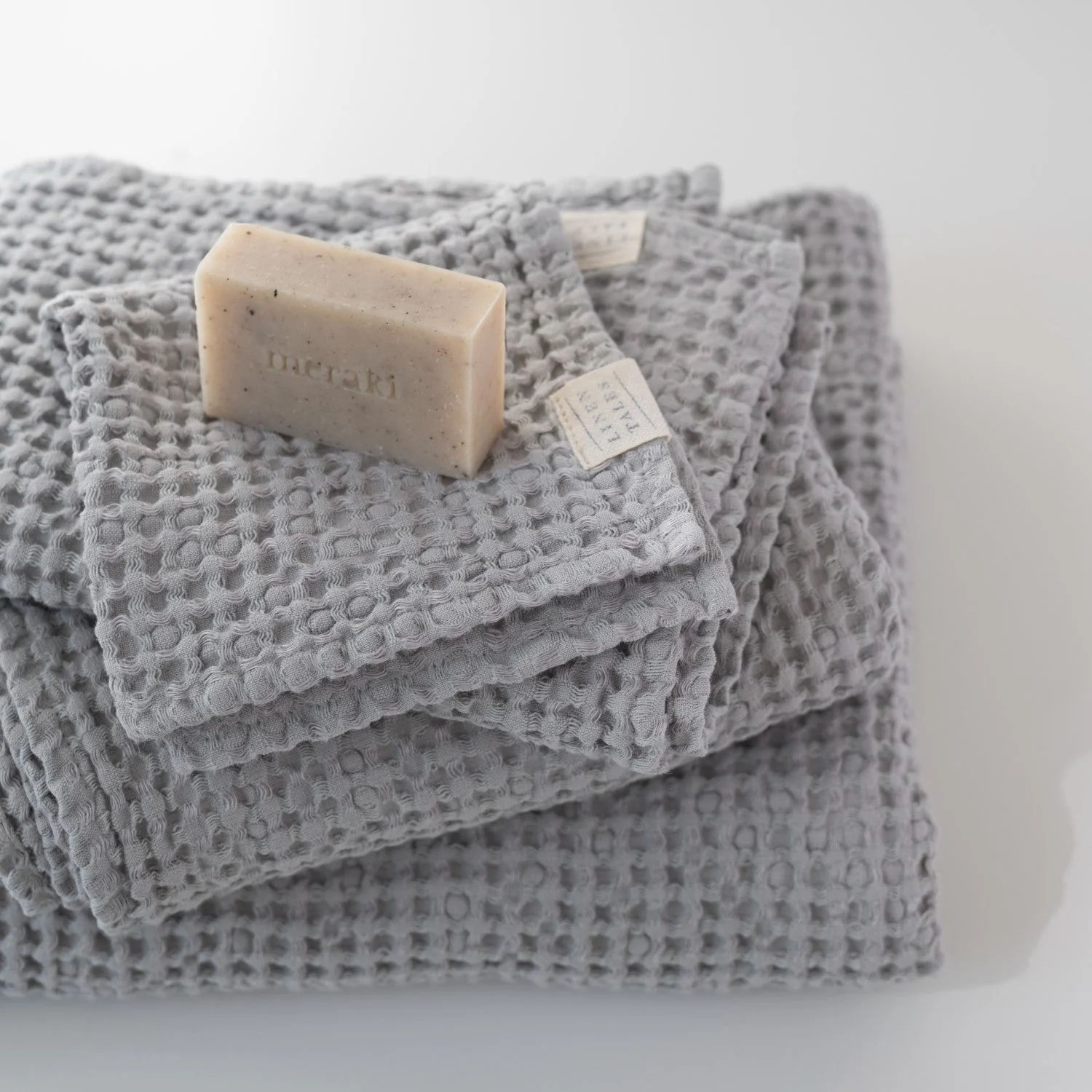 Light Grey Linen & Cotton Waffle Towel - Image 3