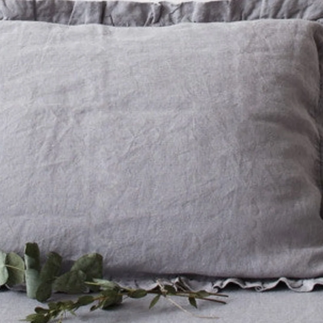Light Grey Linen Pillowcase with Frills - Image 3