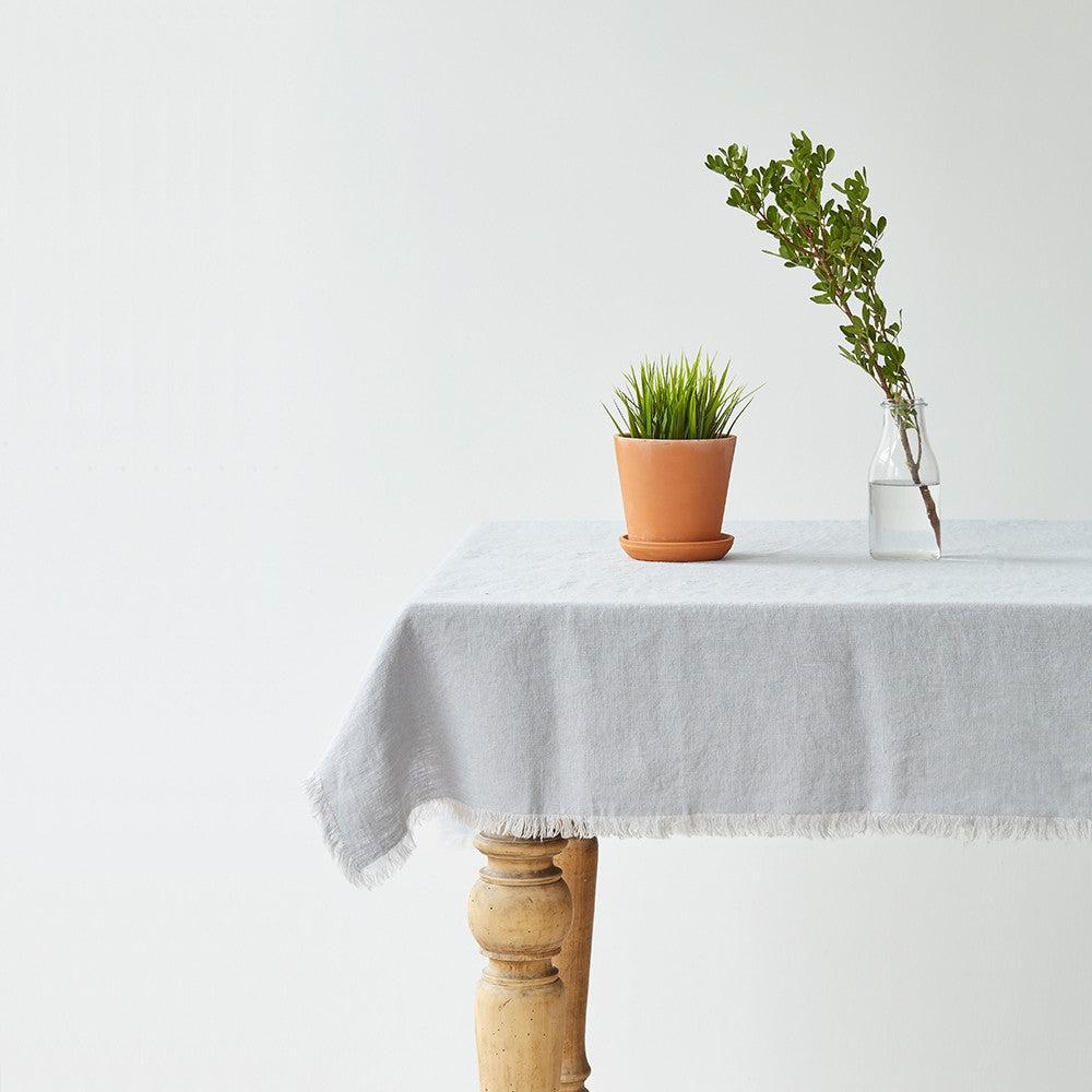 Light Grey Linen Tablecloth with Fringe - Image 2