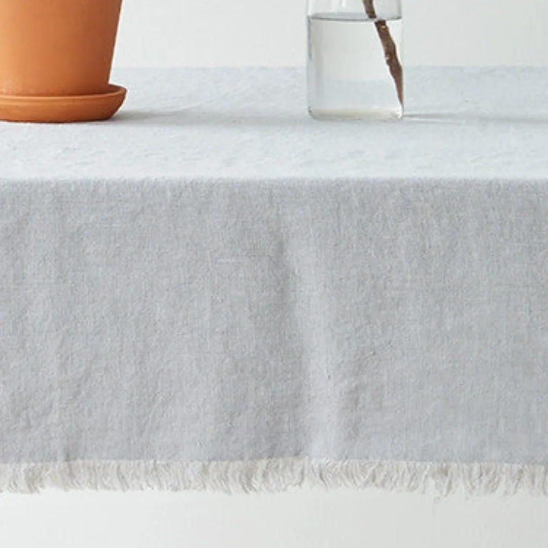 Light Grey Linen Tablecloth with Fringe - Image 3