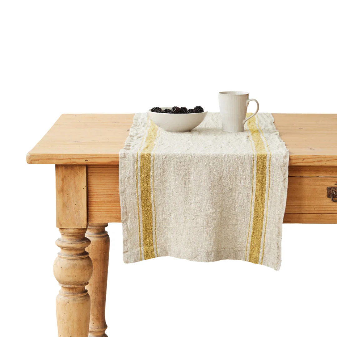 Mustard Stripe Vintage Linen Table Runner (Set of 3)