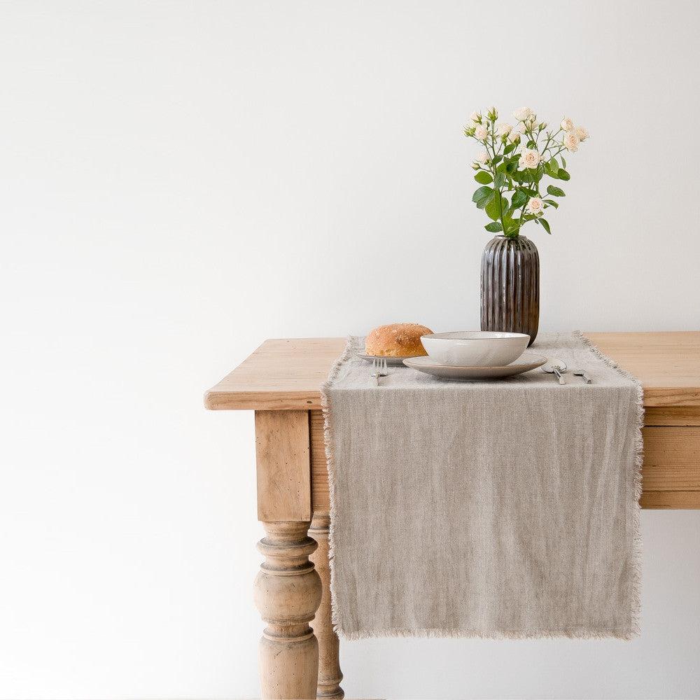 Natural Linen Table Runner with Fringe (Set of 3) - Image 2