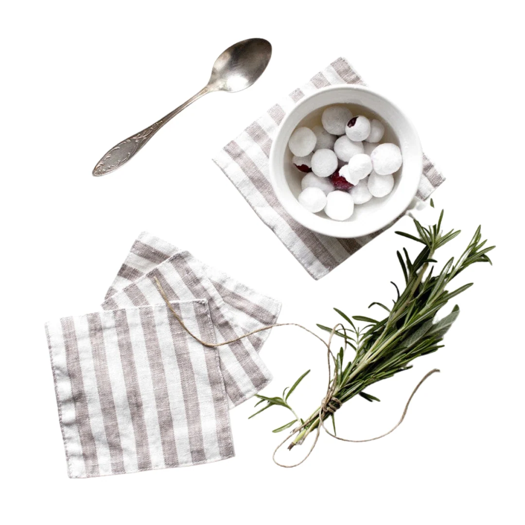Natural White Stripes Linen Coasters
