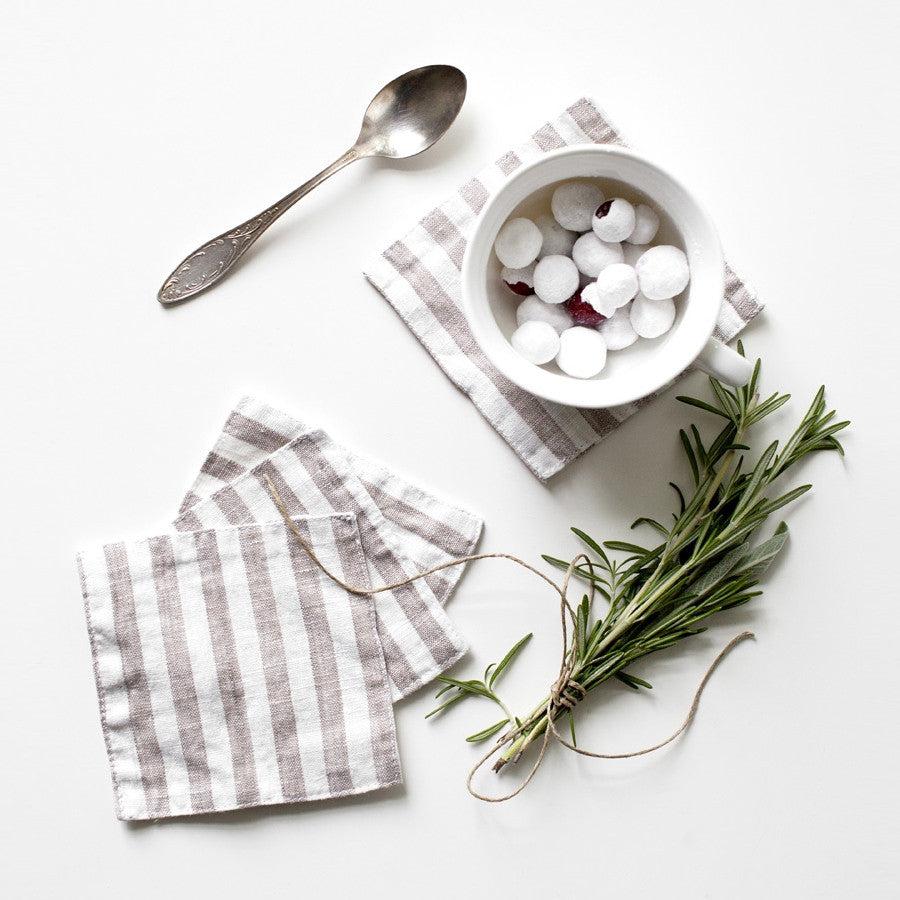 Natural White Stripes Linen Coasters - Image 2
