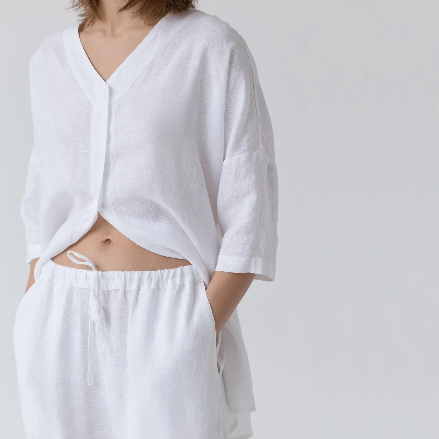 Optical White Linen Loungewear Set - Image 5
