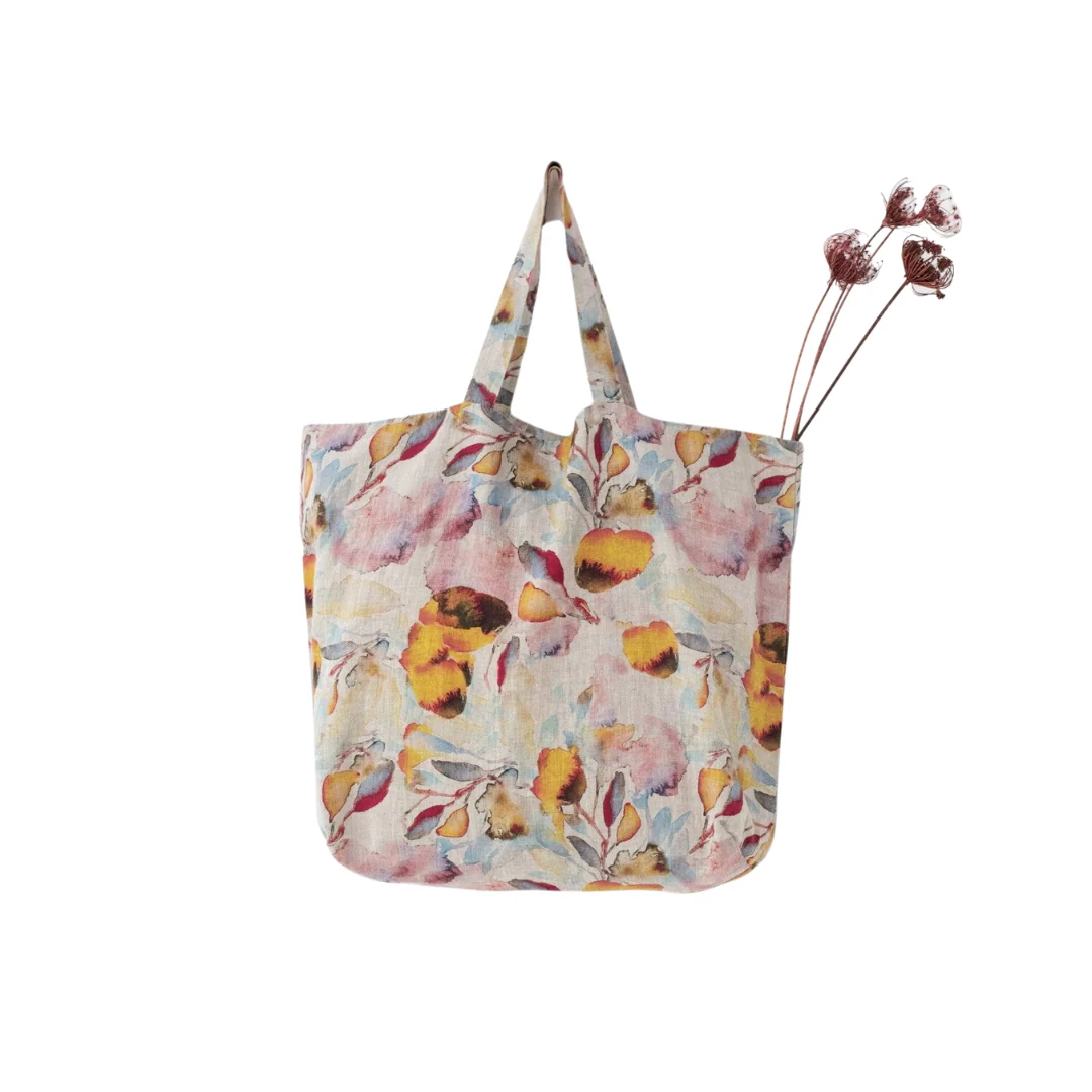 Orange Flow on Large Natural Linen Bag