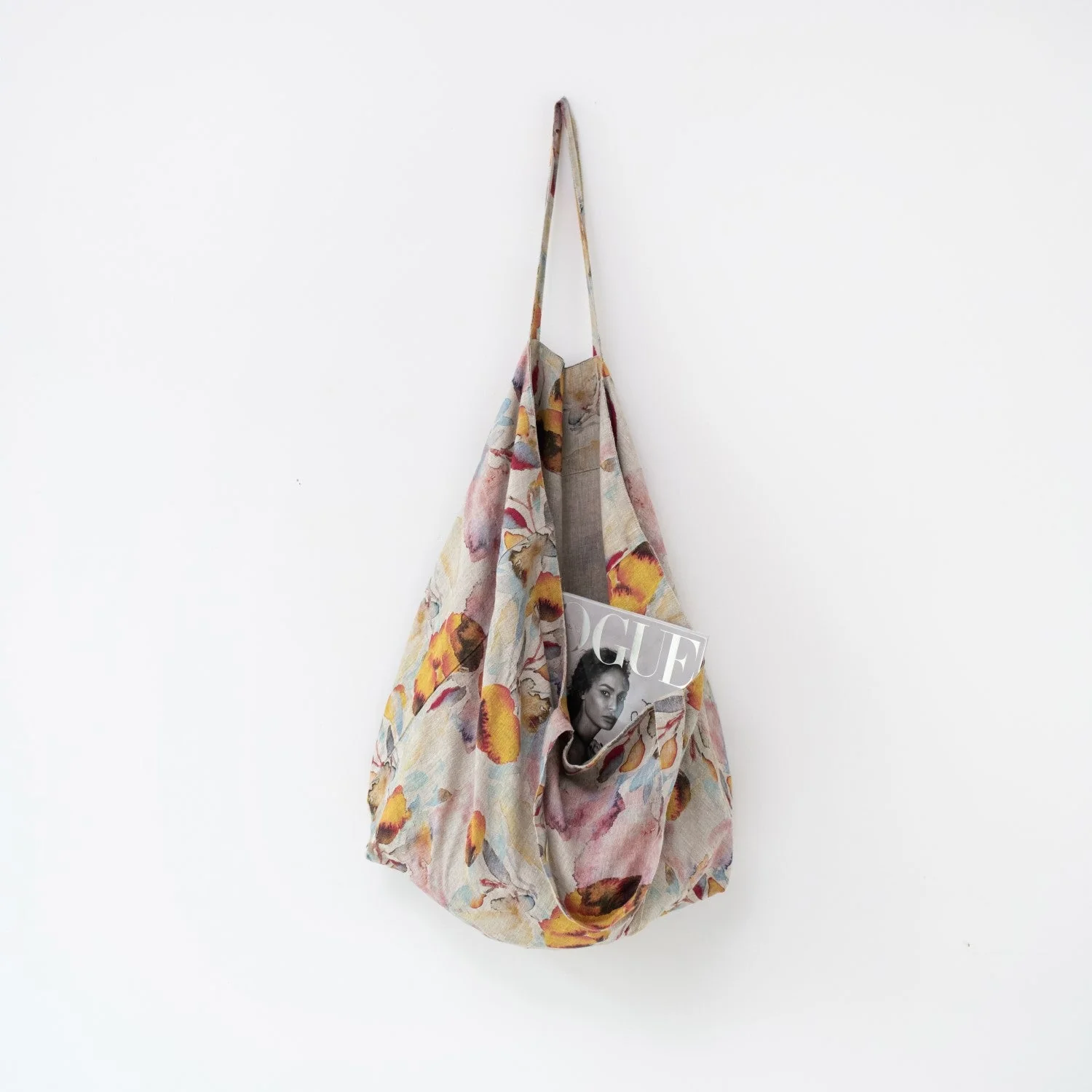 Orange Flow on Large Natural Linen Bag - Image 2