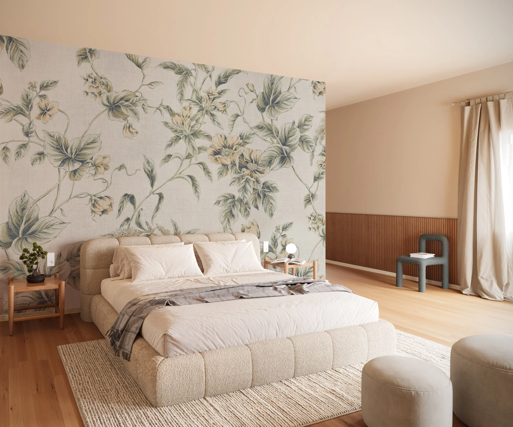 Peachy Flora Mural Wallpaper
