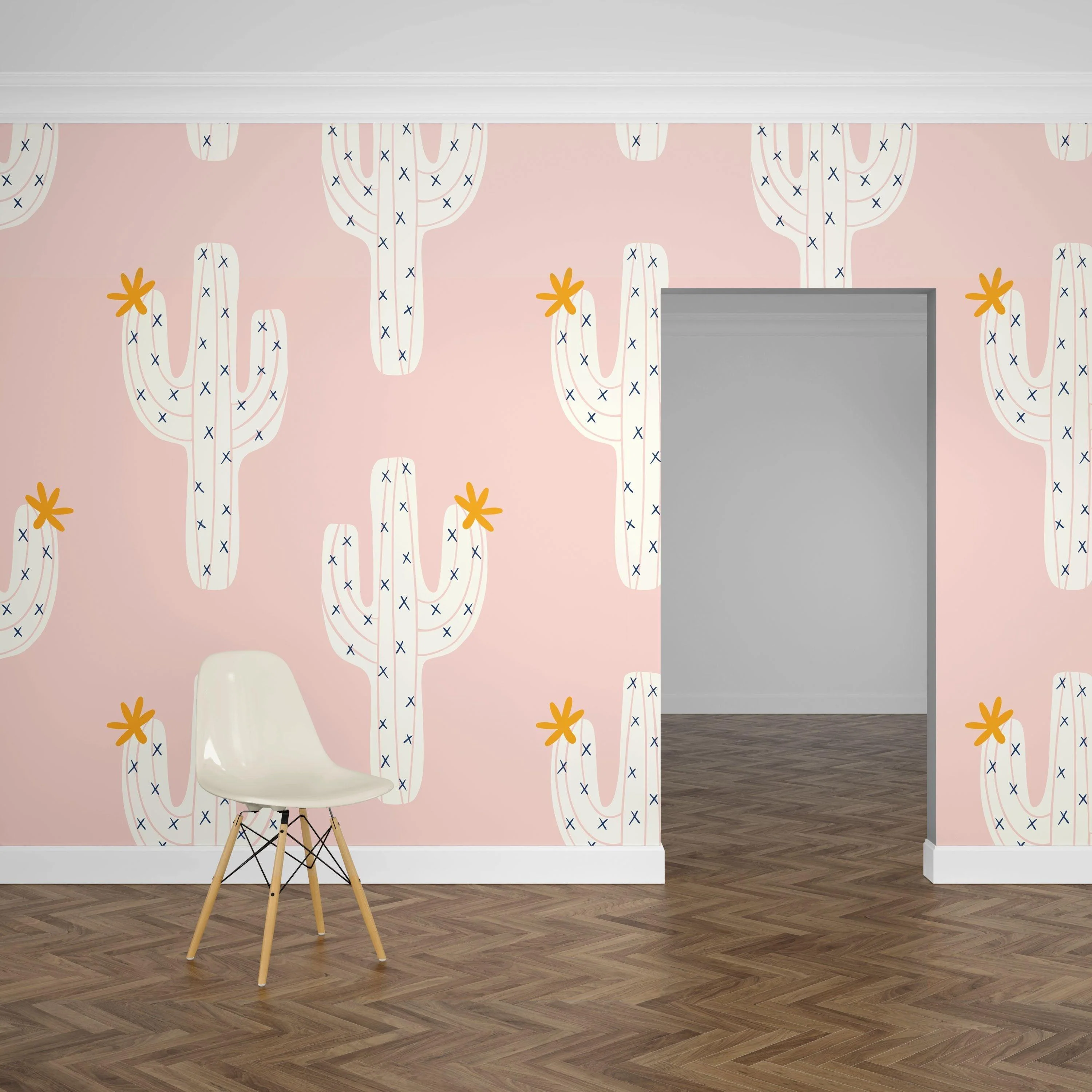 Pink Pastel Cactus Mural Wallpaper