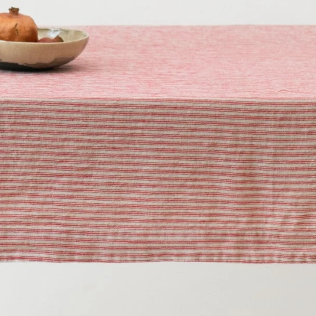 Red Natural Stripes Linen Tablecloth - Image 3
