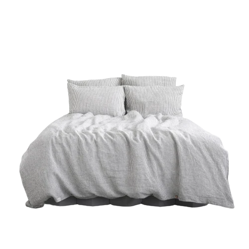 Thin Black Stripes Linen Duvet Cover Set