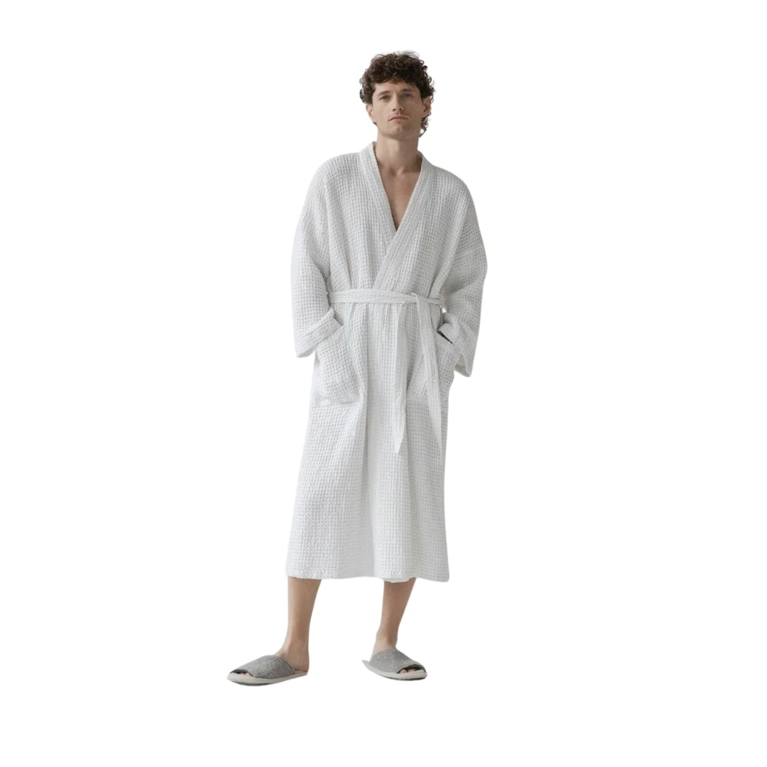White Linen & Cotton Waffle Bathrobe