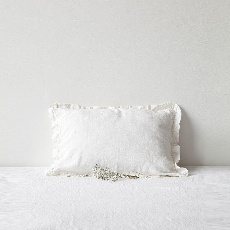 White Linen Pillowcase with Frills - Image 2