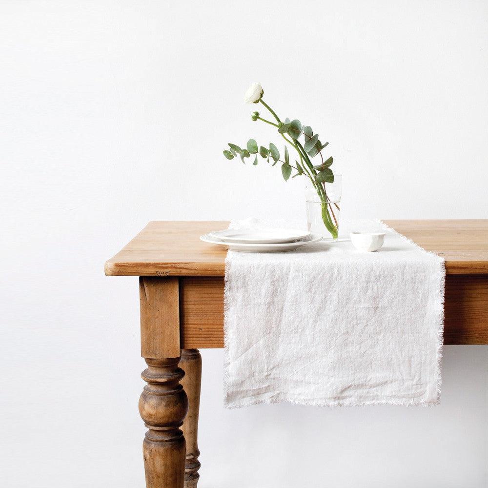 White Linen Table Runner with Fringe (Set of 3) - Image 2