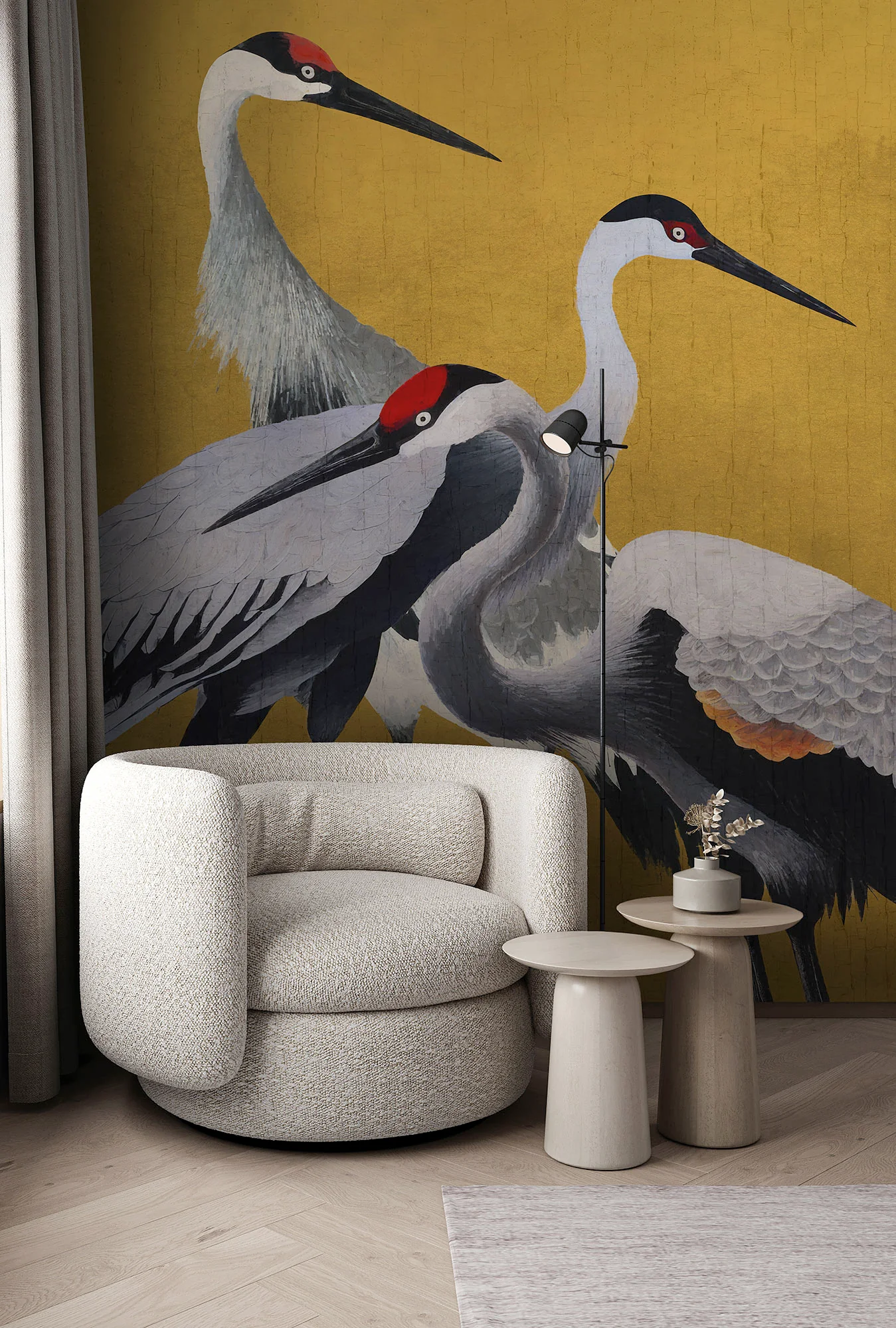 Yellow Cranes Mural Wallpaper